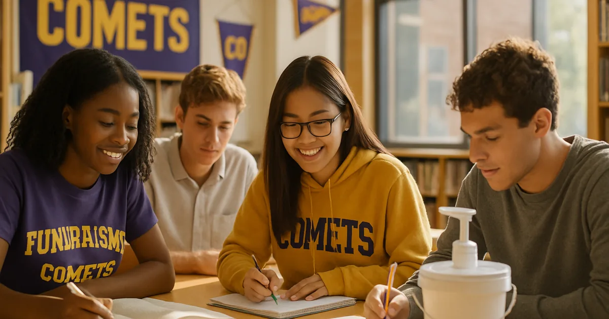 Academic team students studying together at a library table