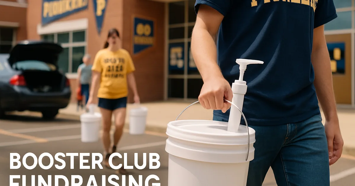 High-school students carrying detergent buckets to waiting families