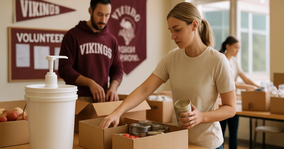 Nonprofit volunteers organizing supplies in a bright open room