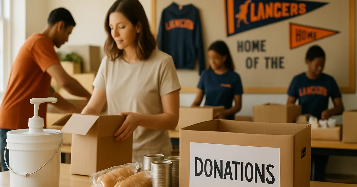 Nonprofit volunteers organizing supplies in a bright open room