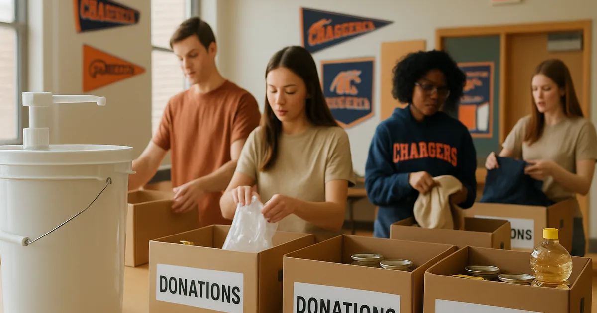 Nonprofit volunteers organizing supplies in a bright open room