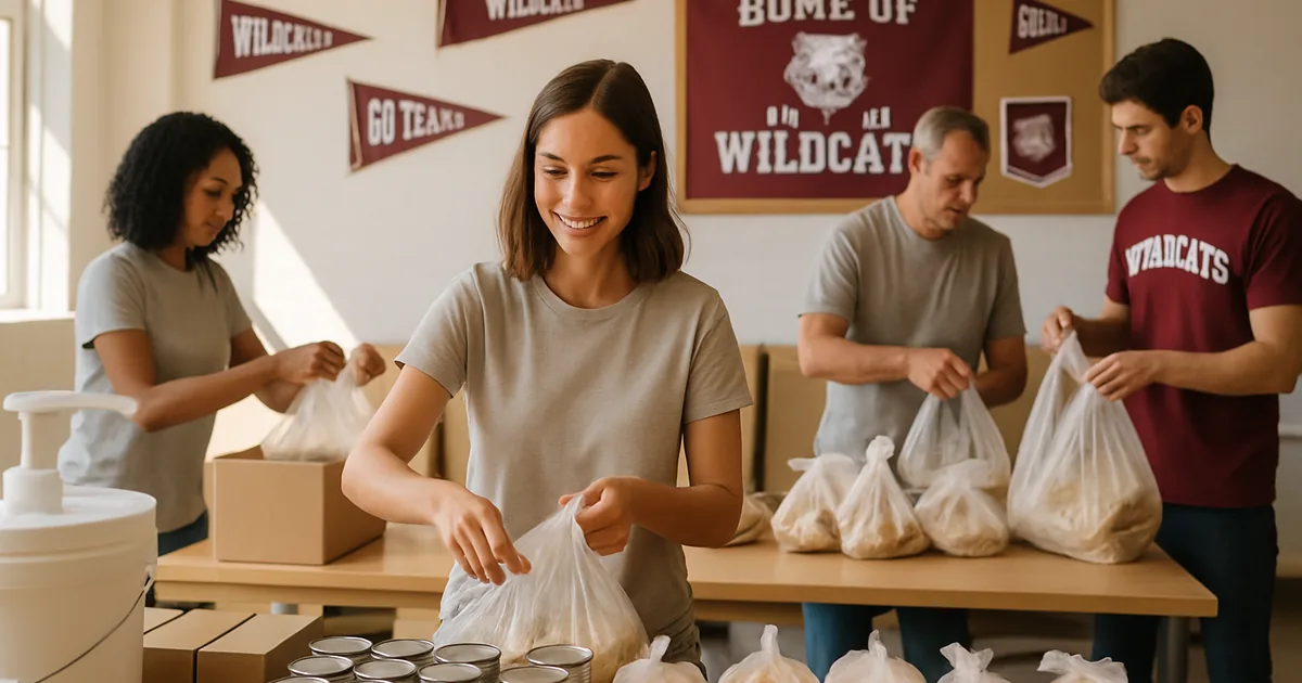 Nonprofit volunteers organizing supplies in a bright open room