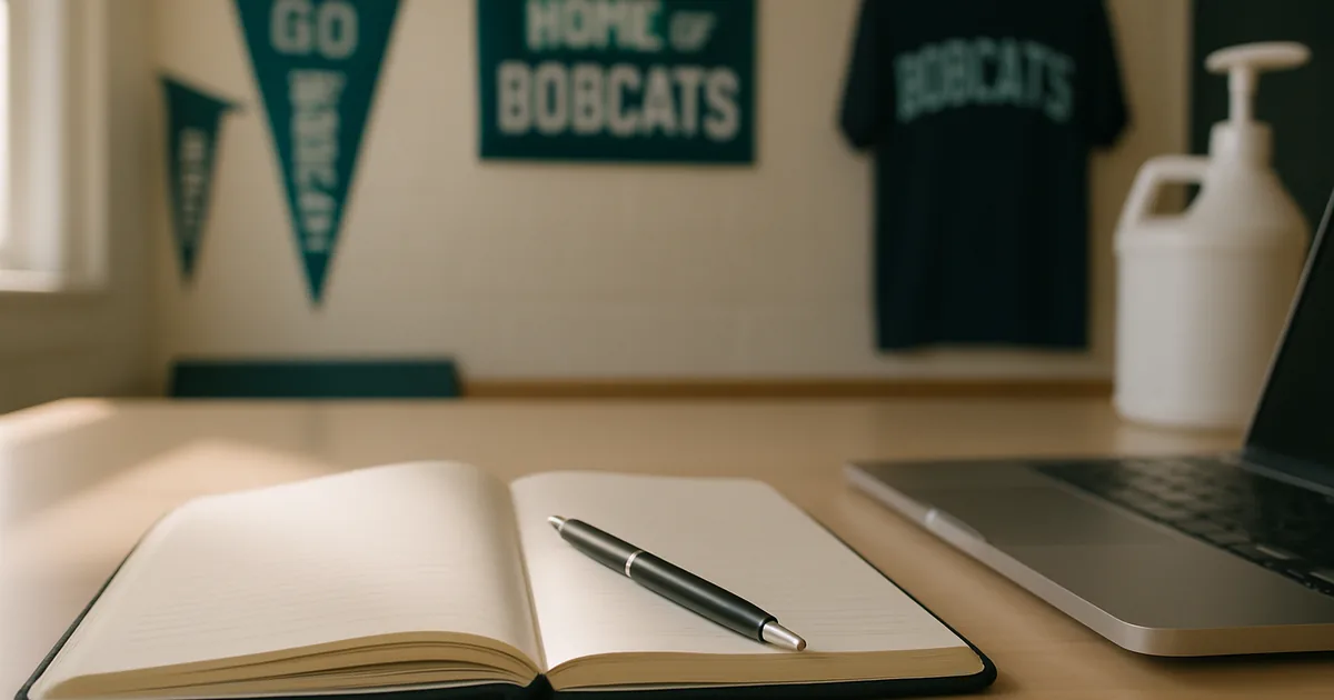 Open notebook and pen beside a laptop on a fundraiser planning desk