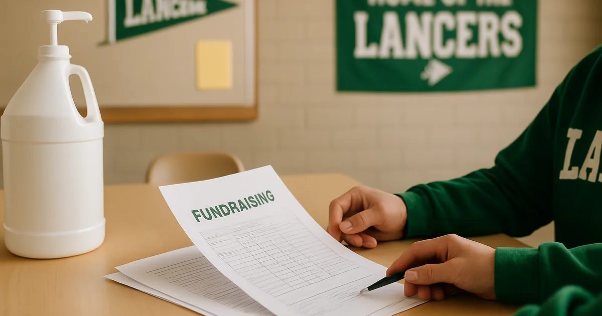 Coordinators reviewing fundraiser paperwork together at a table