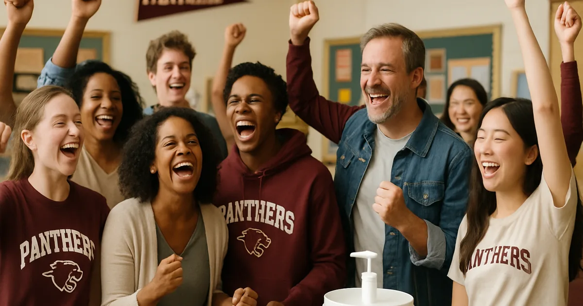 Parents and students celebrating together after reaching a fundraising goal