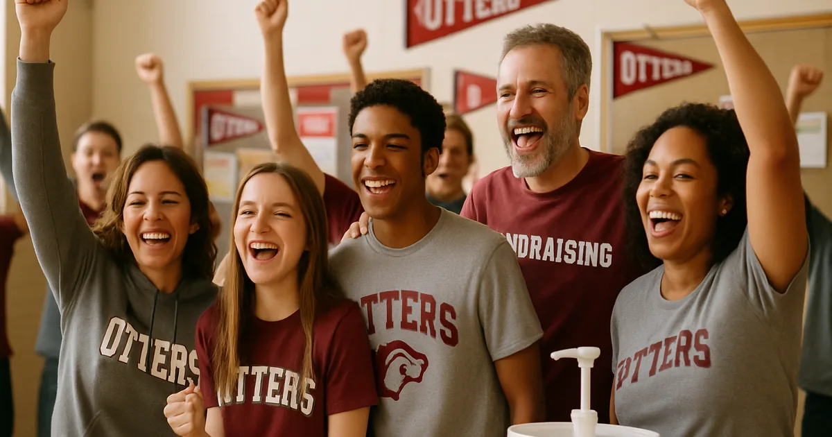 Parents and students celebrating together after reaching a fundraising goal