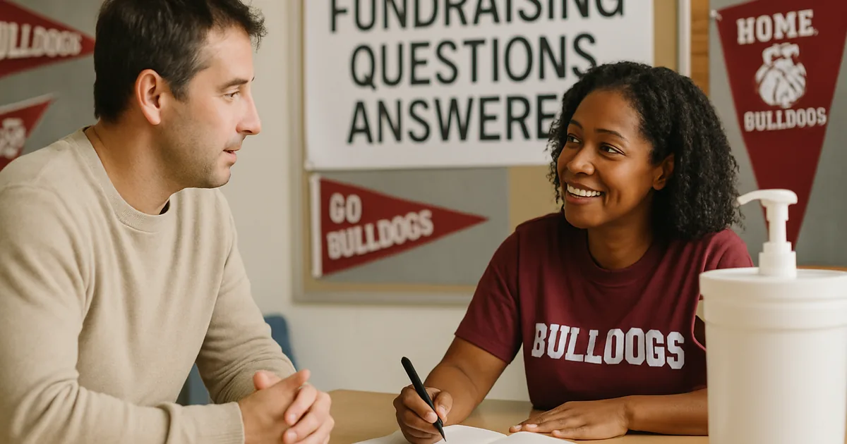 Parent and fundraiser coordinator talking across a table
