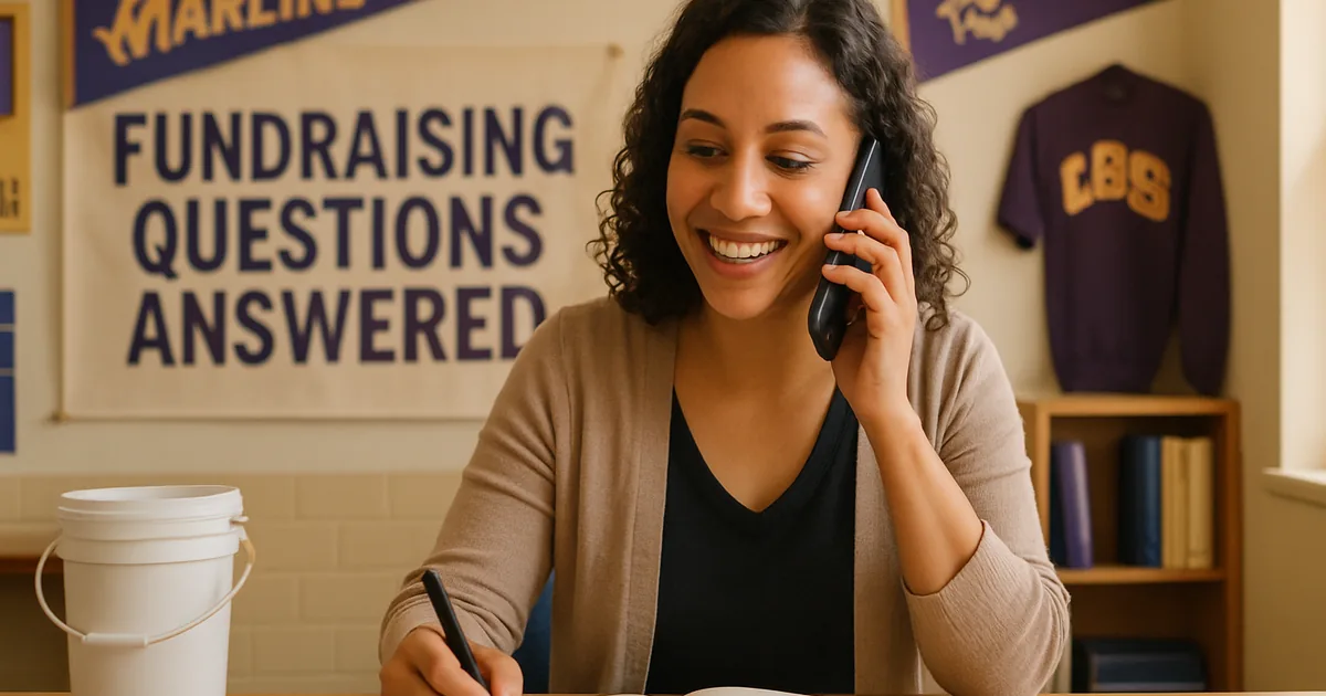 Fundraiser coordinator taking a call at a desk with a notebook