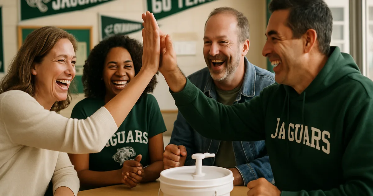 Parents celebrating together after a successful fundraiser