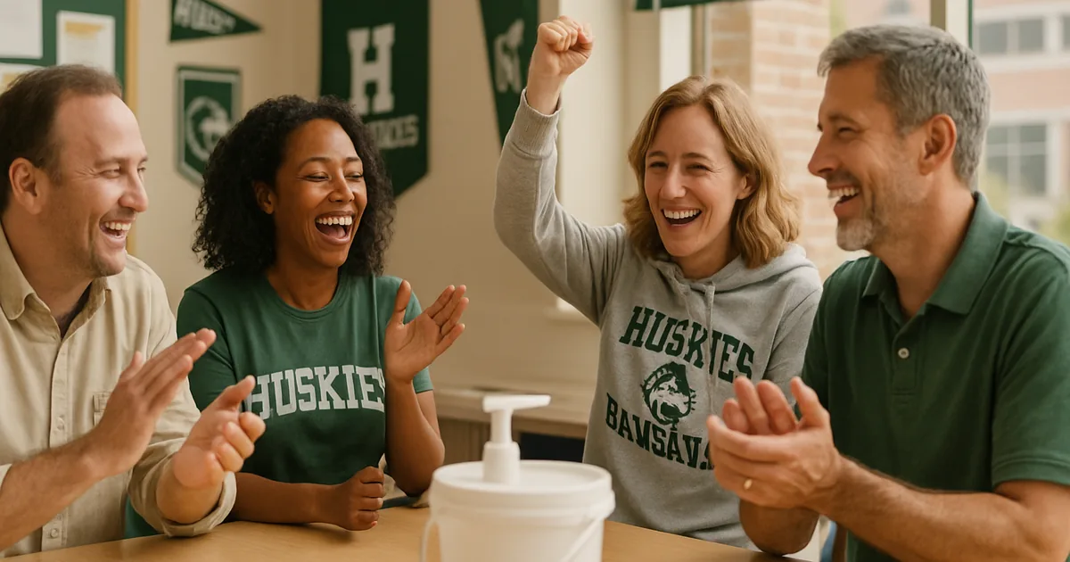 Parents celebrating together after a successful fundraiser