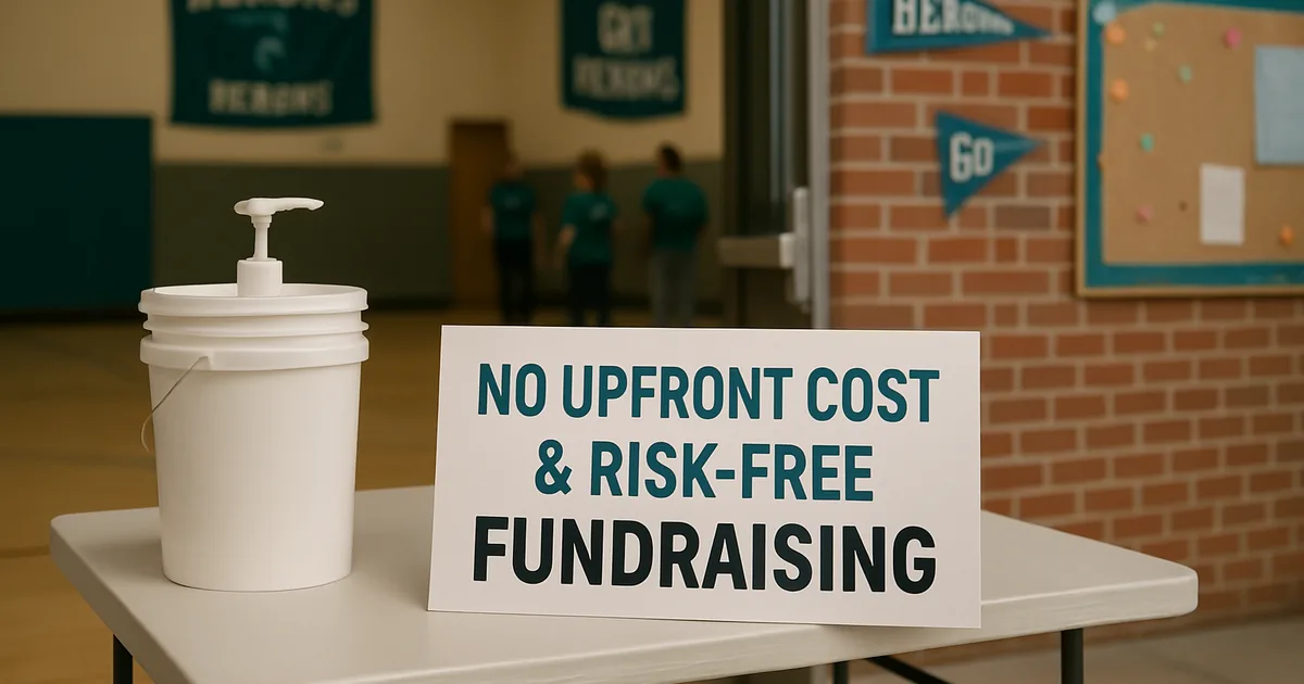 Volunteers setting up an empty table at the start of a fundraiser
