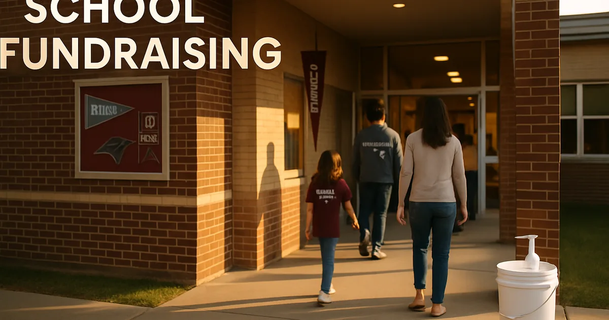 Families arriving at a school building for a fundraiser night