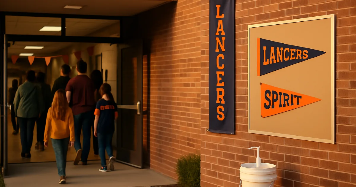 Families arriving at a school building for a fundraiser night