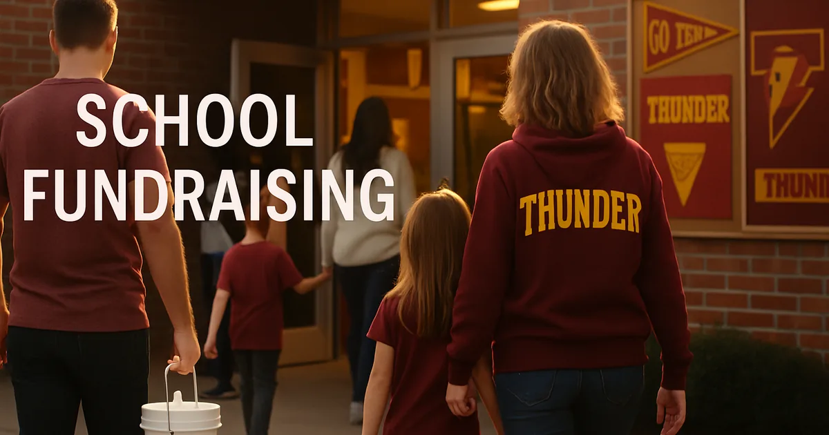 Families arriving at a school building for a fundraiser night