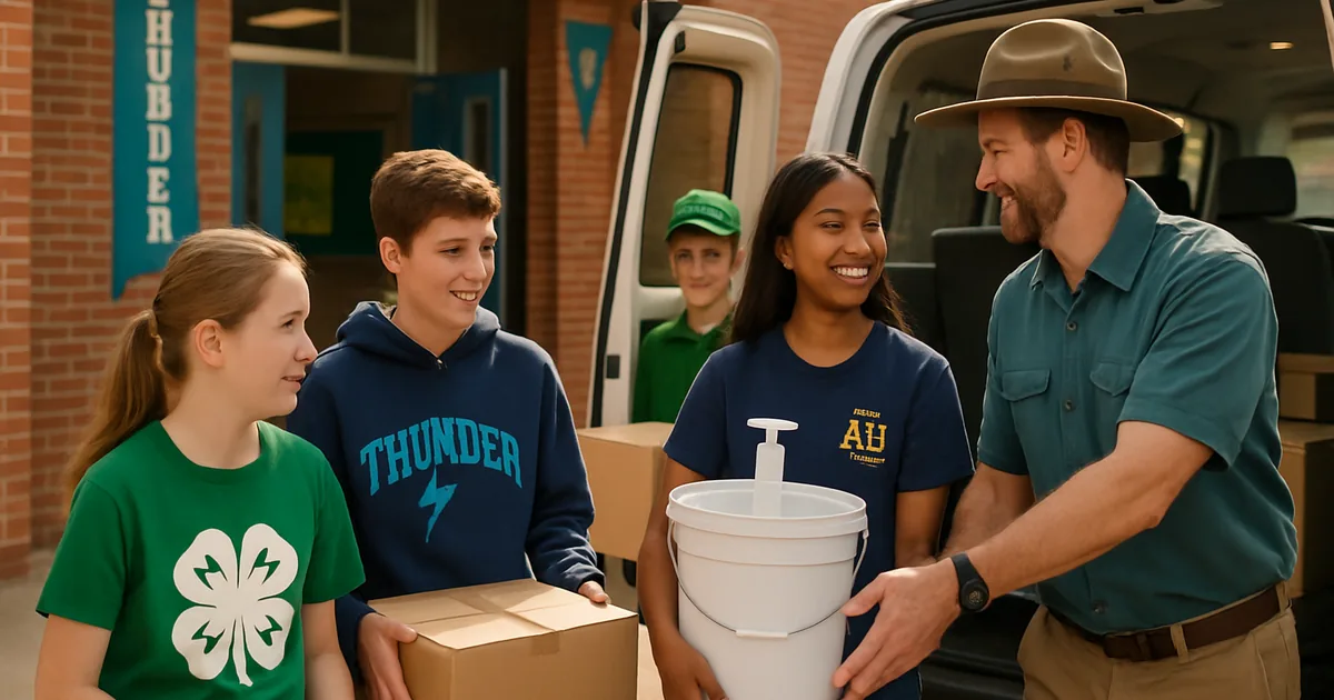 Youth group members and leaders loading fundraiser supplies into a van
